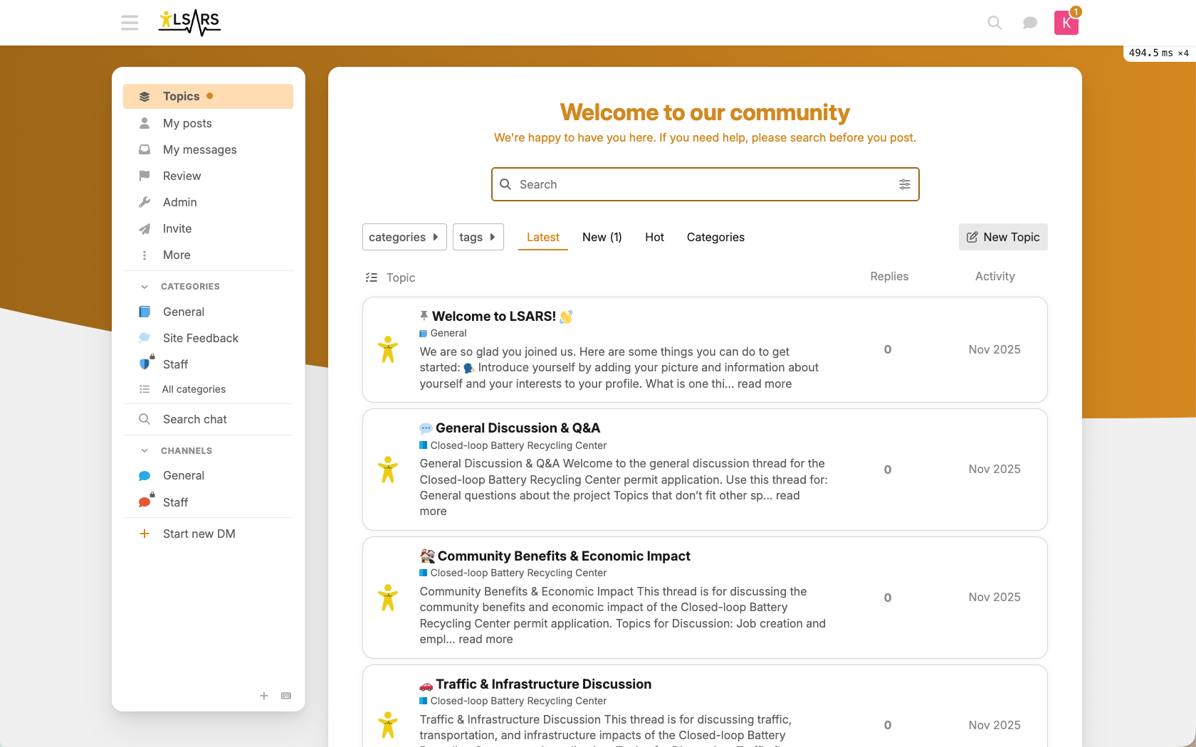 A project-specific discussion forum on LSARS where neighbors can post questions about a permit.